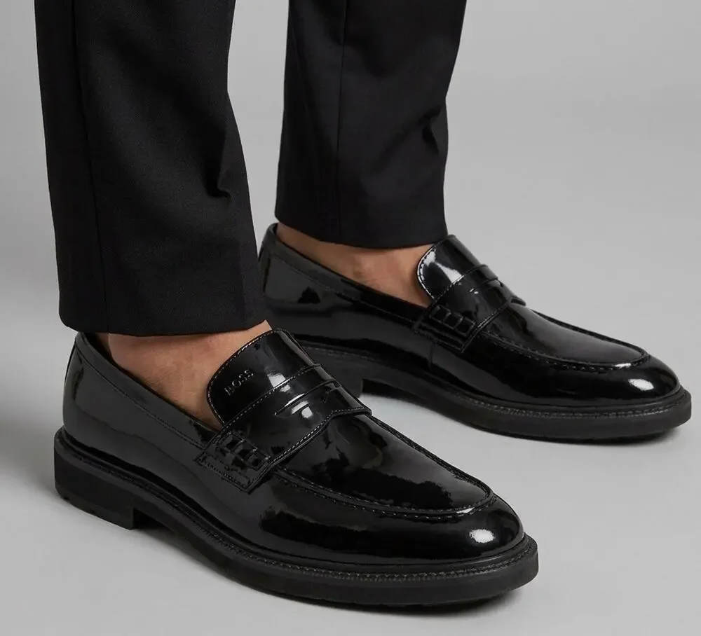 BOSS Black Patent Leather Penny Loafers Dress Shoes Size EU 41 / US 8